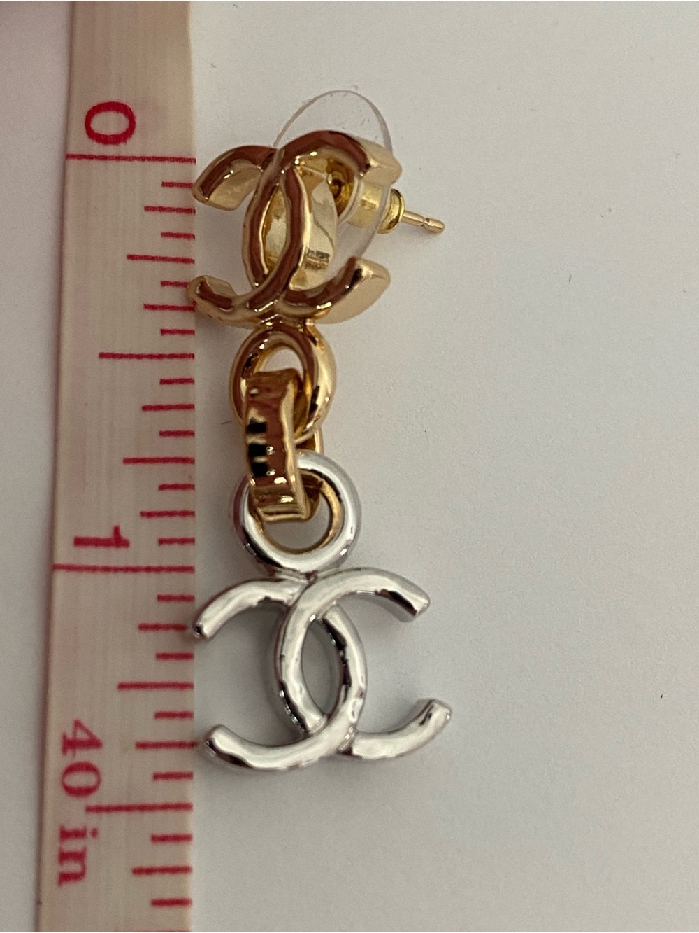 CHANEL Two-Tone CC Dangle Earrings in Gold and Silver - Picture 5 of 7